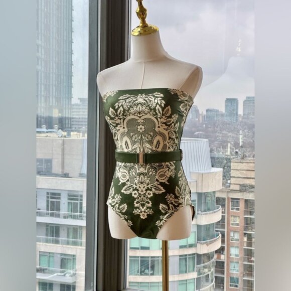 🆕 ZIMMERMANN 🧿 NWT Paisley Bandeau 1PC Swim Suit, Khaki Cream - Sz 2 US 6 - Picture 4 of 16